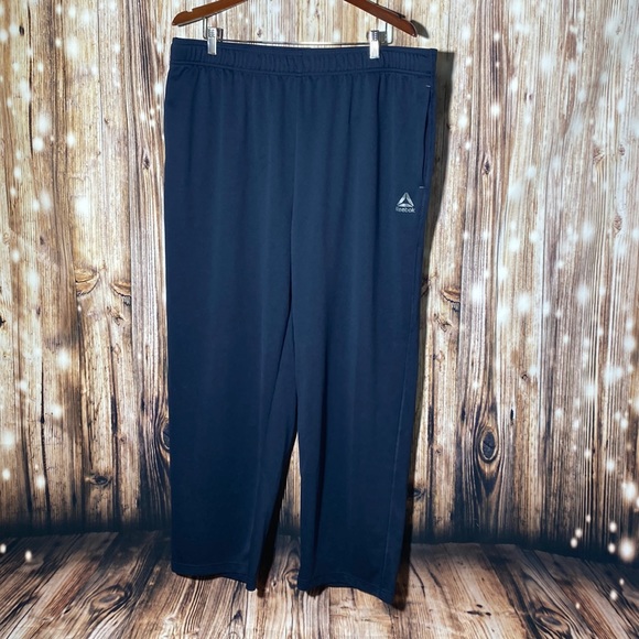 Reebok Men’s Navy Blue Sweatpants Wideleg Jogger Logo Zipper Pockets Size 1XL - Picture 1 of 6